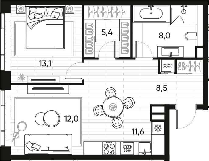 Планировка — ПРАЙД, 2-комн., 59 м²