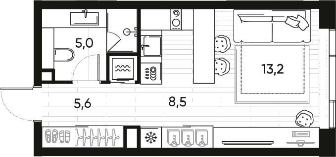 Планировка — ПРАЙД, Студия, 32 м²