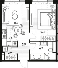 Планировка — ПРАЙД, 2-комн., 49 м²