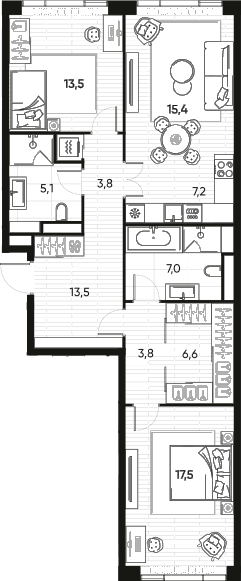 Планировка — ПРАЙД, 3-комн., 90 м²
