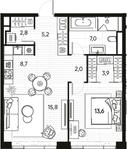 Планировка — ПРАЙД, 2-комн., 59 м²