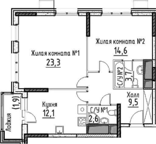 Планировка — Гоголь Парк, 2-комн., 66 м²