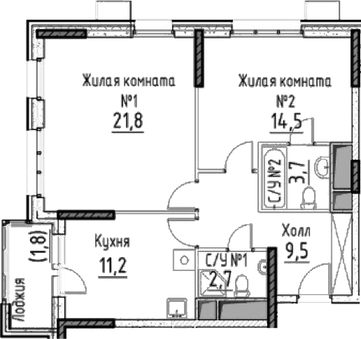 Планировка — Гоголь Парк, 2-комн., 63 м²