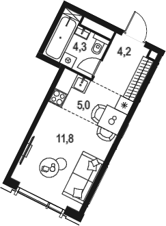 Планировка — Левел Академическая, Студия, 25 м²