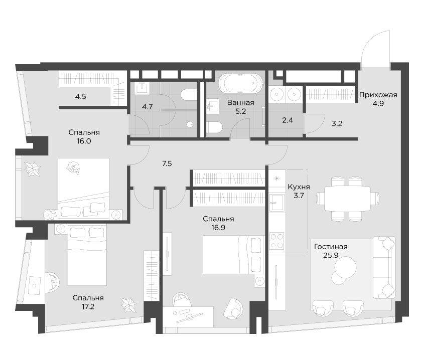 Планировка — AHEAD, 4-комн., 109 м²