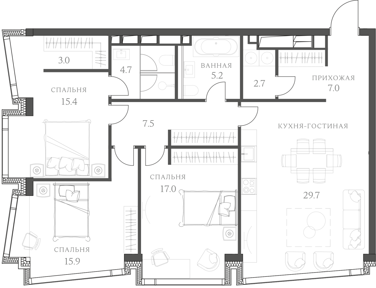 Планировка — AHEAD, 4-комн., 108 м²