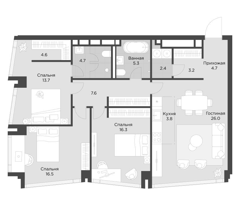 Планировка — AHEAD, 4-комн., 108 м²