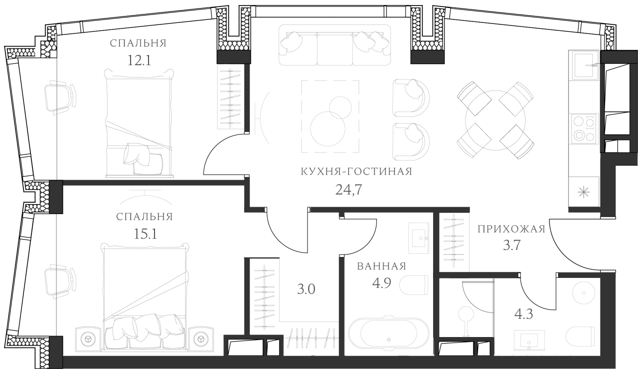 Планировка — AHEAD, 3-комн., 69 м²