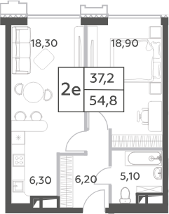 Планировка — Will Towers, 2-комн., 55 м²