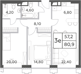 Планировка — Will Towers, 3-комн., 81 м²