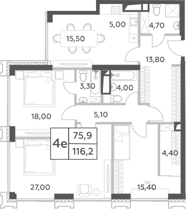 Планировка — Will Towers, 4-комн., 116 м²
