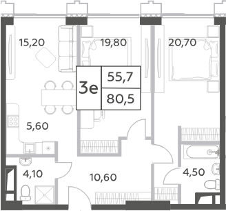 Планировка — Will Towers, 3-комн., 81 м²
