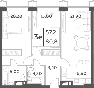 Планировка — Will Towers, 3-комн., 81 м²