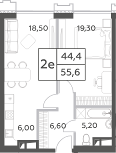 Планировка — Will Towers, 2-комн., 56 м²