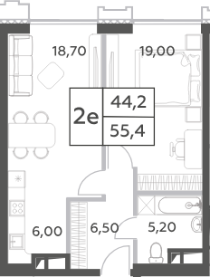 Планировка — Will Towers, 2-комн., 55 м²