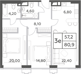 Планировка — Will Towers, 3-комн., 81 м²