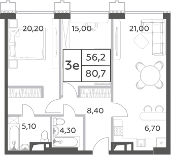 Планировка — Will Towers, 3-комн., 81 м²