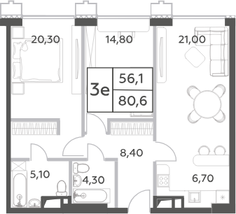 Планировка — Will Towers, 3-комн., 81 м²