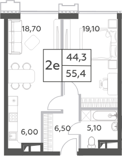 Планировка — Will Towers, 2-комн., 55 м²