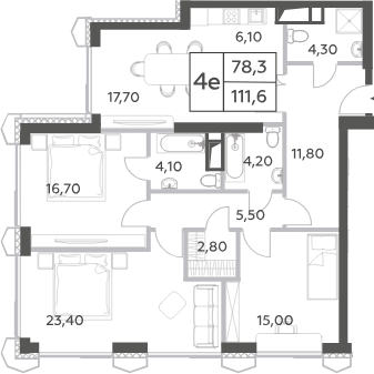 Планировка — Will Towers, 4-комн., 112 м²