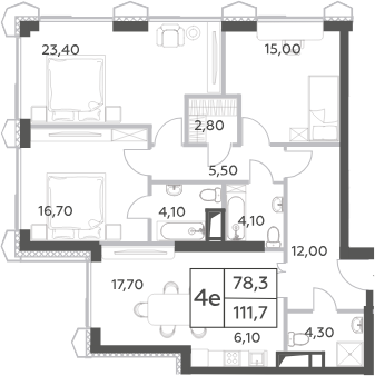 Планировка — Will Towers, 4-комн., 112 м²