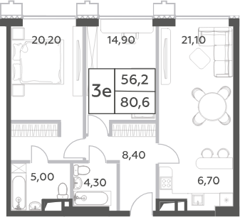 Планировка — Will Towers, 3-комн., 81 м²