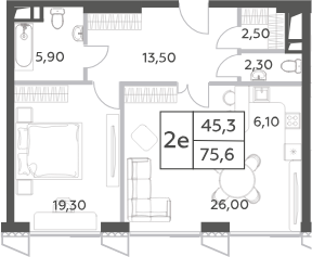 Планировка — Will Towers, 2-комн., 76 м²