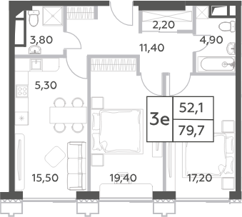 Планировка — Will Towers, 3-комн., 80 м²