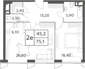 Планировка — Will Towers, 2-комн., 75 м²