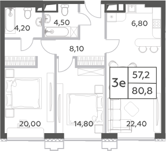 Планировка — Will Towers, 3-комн., 81 м²