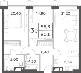 Планировка — Will Towers, 3-комн., 81 м²