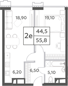 Планировка — Will Towers, 2-комн., 56 м²