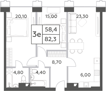 Планировка — Will Towers, 3-комн., 82 м²