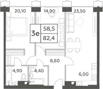 Планировка — Will Towers, 3-комн., 82 м²