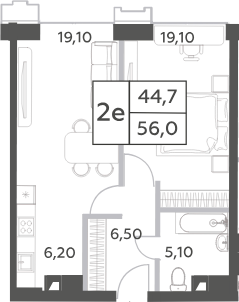Планировка — Will Towers, 2-комн., 56 м²