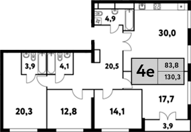 Планировка — Фестиваль Парк 2, 5-комн., 128 м²
