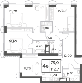 Планировка — Will Towers, 4-комн., 113 м²