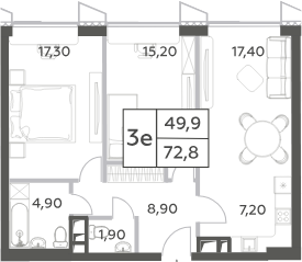 Планировка — Will Towers, 3-комн., 73 м²