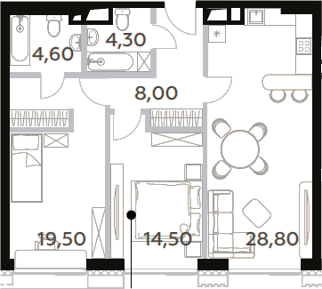 Планировка — Will Towers, 3-комн., 80 м²