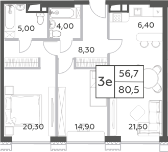Планировка — Will Towers, 3-комн., 80 м²