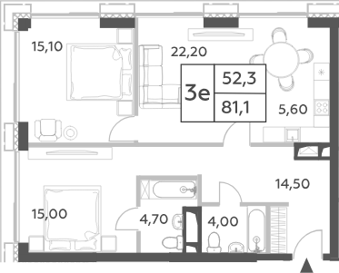 Планировка — Will Towers, 3-комн., 81 м²