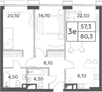 Планировка — Will Towers, 3-комн., 80 м²