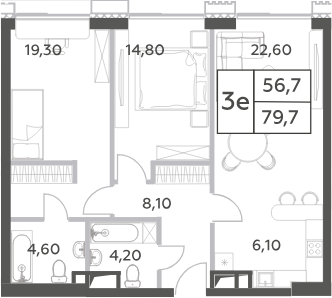 Планировка — Will Towers, 3-комн., 80 м²