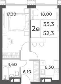 Планировка — Will Towers, 2-комн., 52 м²