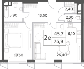 Планировка — Will Towers, 2-комн., 76 м²