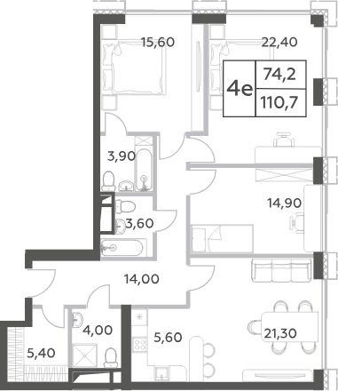 Планировка — Will Towers, 4-комн., 111 м²