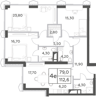 Планировка — Will Towers, 4-комн., 113 м²