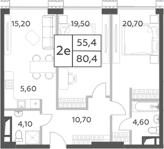 Планировка — Will Towers, 3-комн., 80 м²