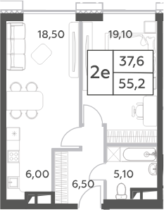 Планировка — Will Towers, 2-комн., 55 м²