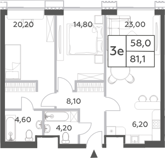 Планировка — Will Towers, 3-комн., 81 м²
